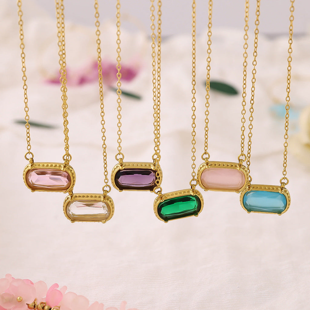 Oval Versatile Necklace For Women Square Pendant With Inlay