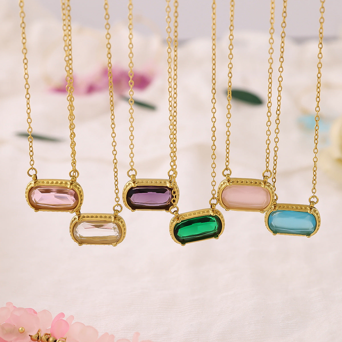 Oval Versatile Necklace For Women Square Pendant With Inlay