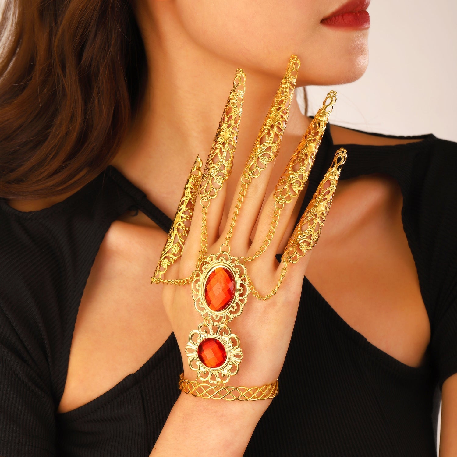 Ethnic Indian Belly Dance Nail Accessories  Golden Performance Props For Women