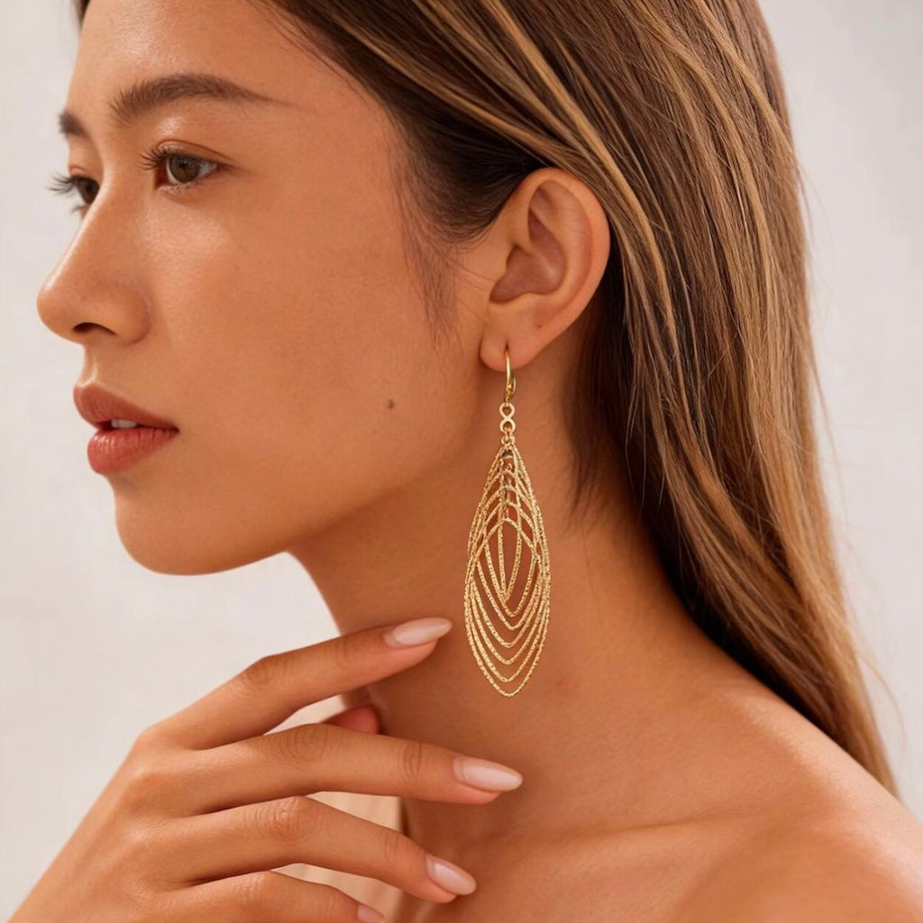Fine Silver Layered Teardrop Dangle Earrings - Hypoallergenic Lightweight Openwork Filigree Drop Earrings For Women, Elegant Statement Jewelry For Daily & Party