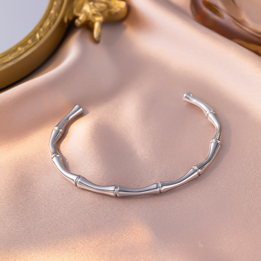 New Open C-Shaped Bamboo-Texture Titanium Steel Bracelet