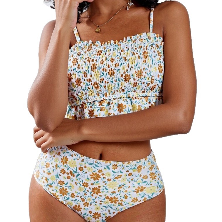 Womens Elastic Pleated Swimwear