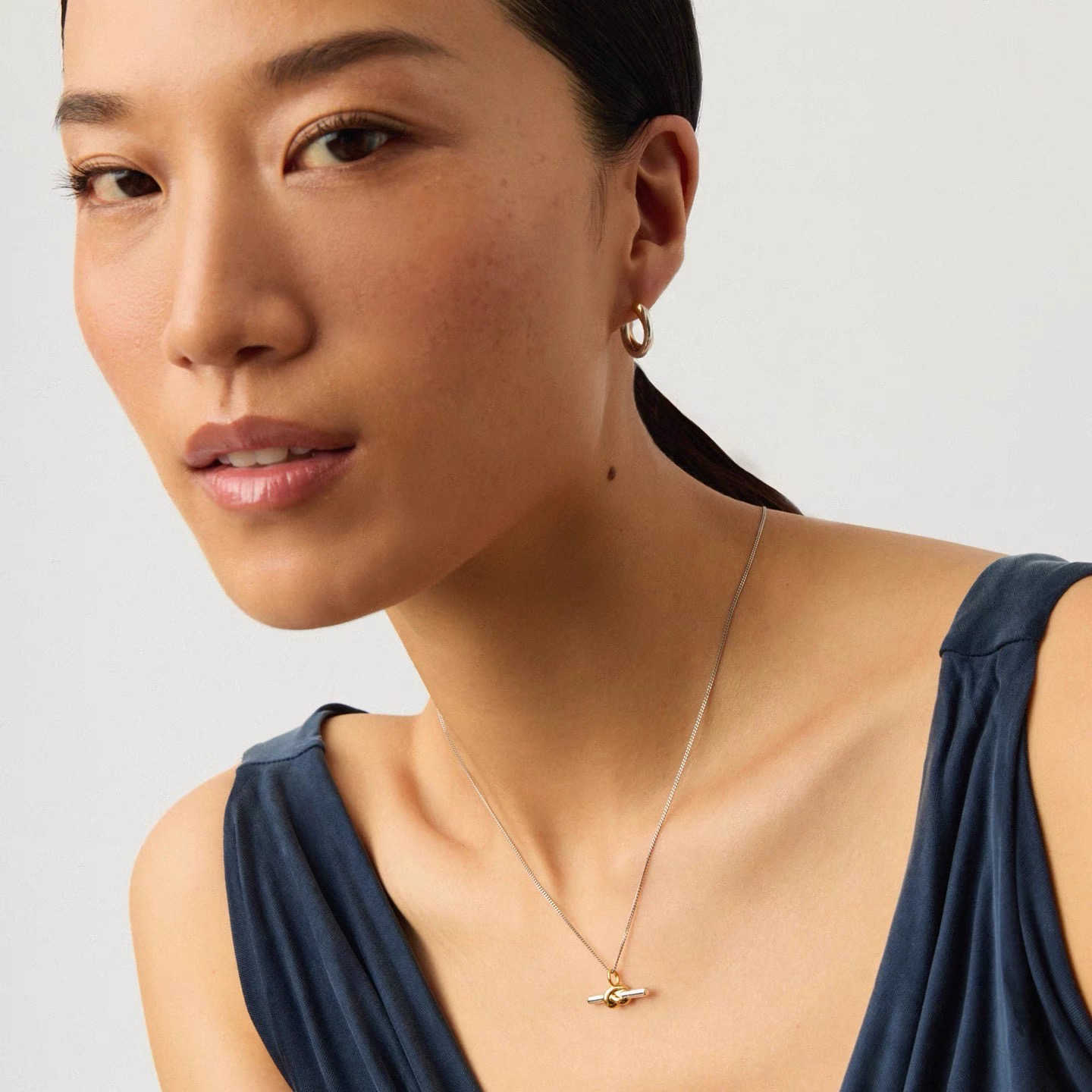 Gold And Silver Double T-shaped Horizontal Necklace