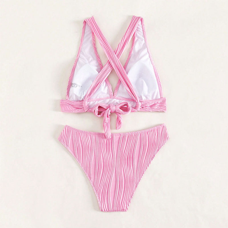 Womens Solid-Color Halterneck Strappy Two-Piece Swimsuit Sexy Womens Bikini