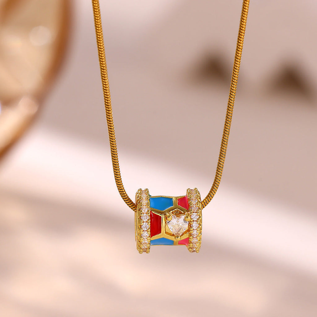 New Arrival Copper-Gilded Real Gold-Dipped Oil-Drop Spacer Bead Geometric Spider Pendant Necklace