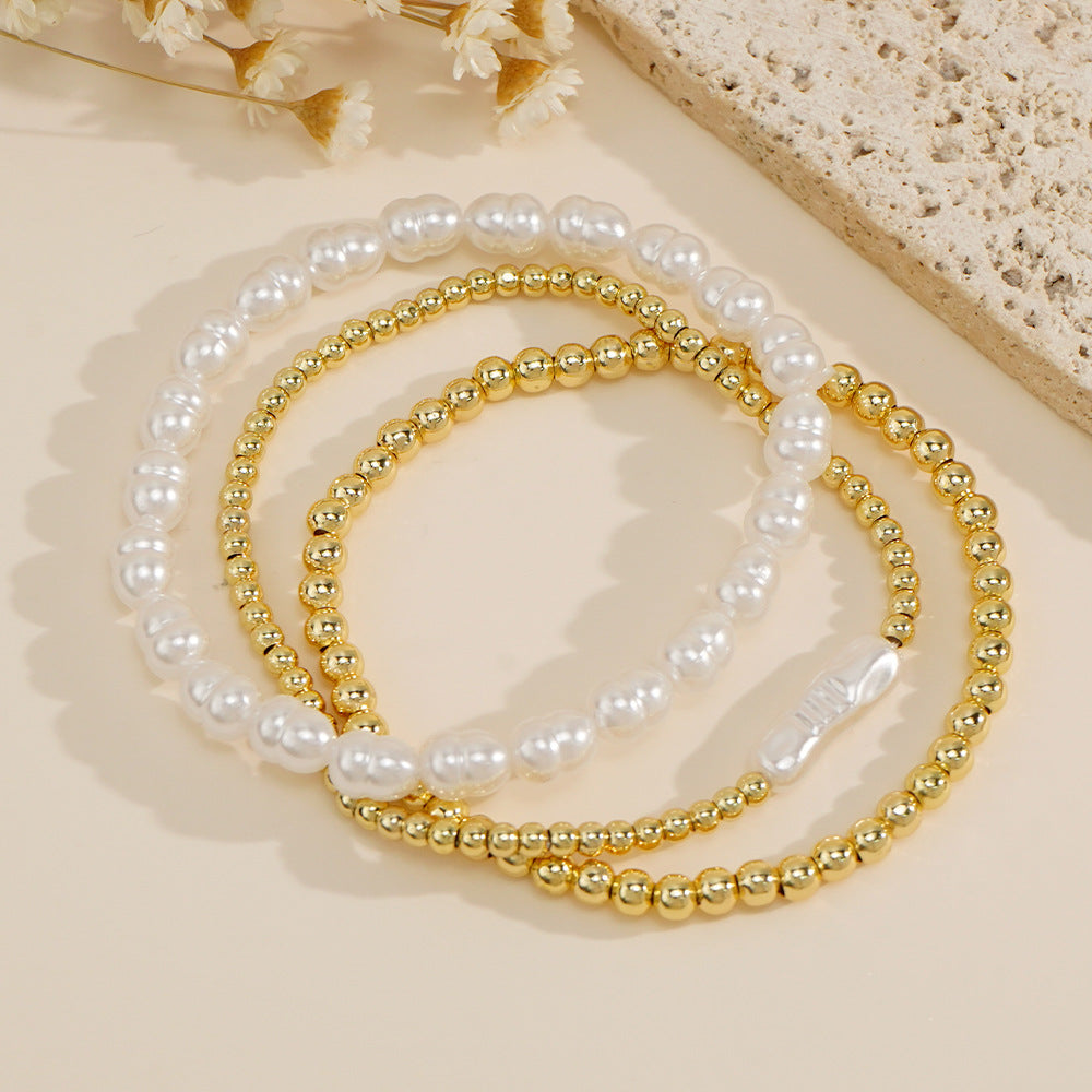 Niche Designer-style Pearl And Gold-bead Bracelet