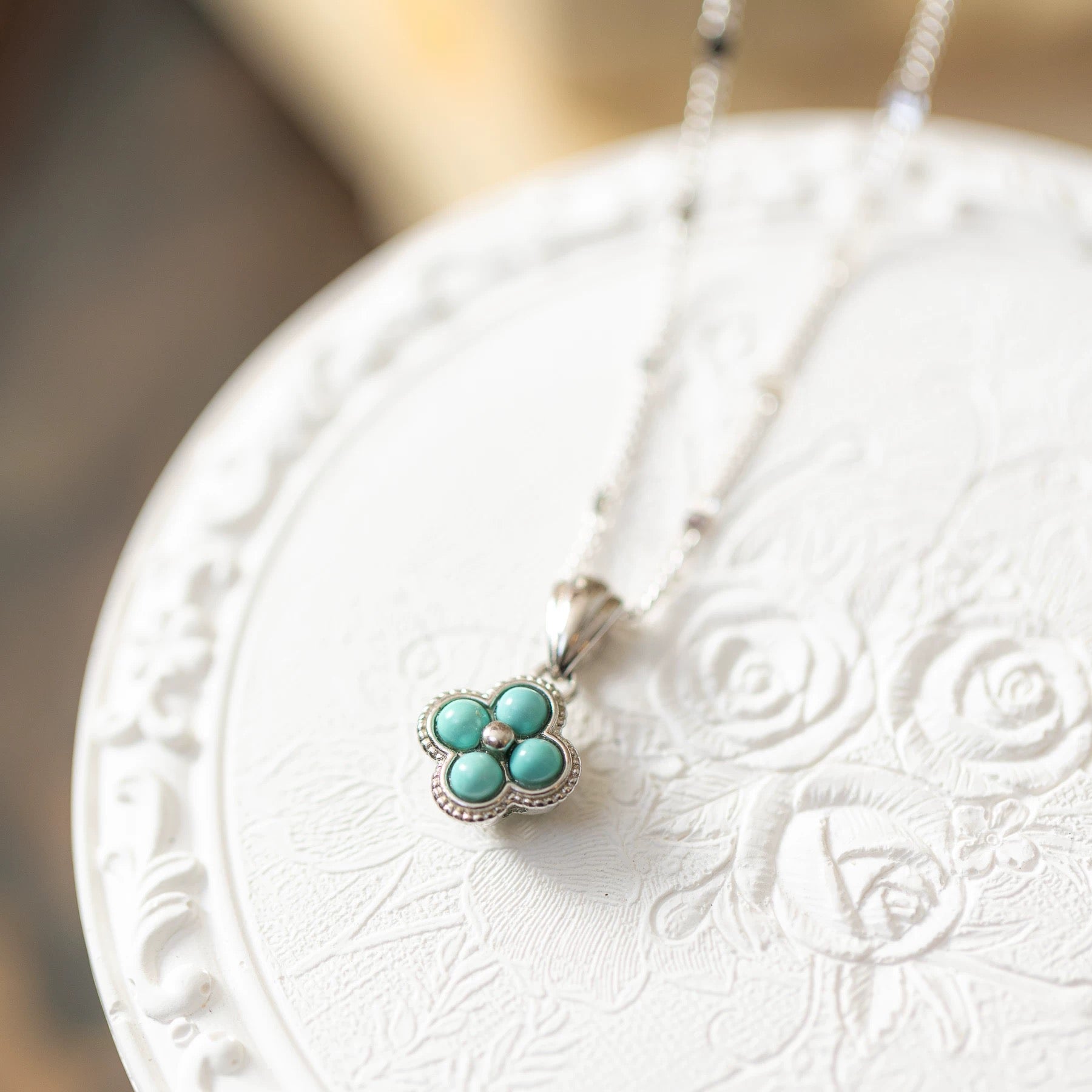 1 Piece 999 Sterling Silver Turquoise Clover Necklace, Fresh & Elegant, Perfect For Daily, Dating & Gifting, Ideal Valentine's Gift