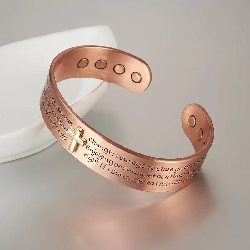 Magnetic Red Copper Cross Adjustable Bracelet