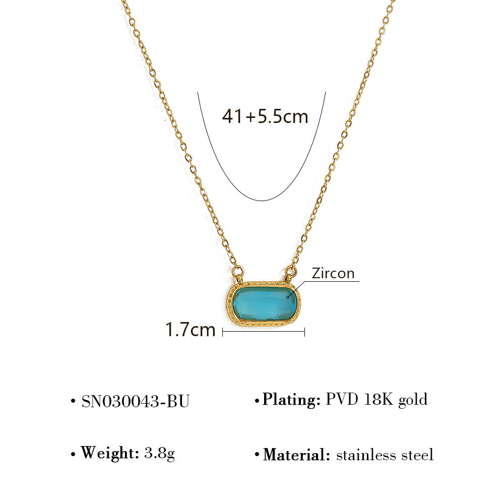 Oval Versatile Necklace For Women Square Pendant With Inlay