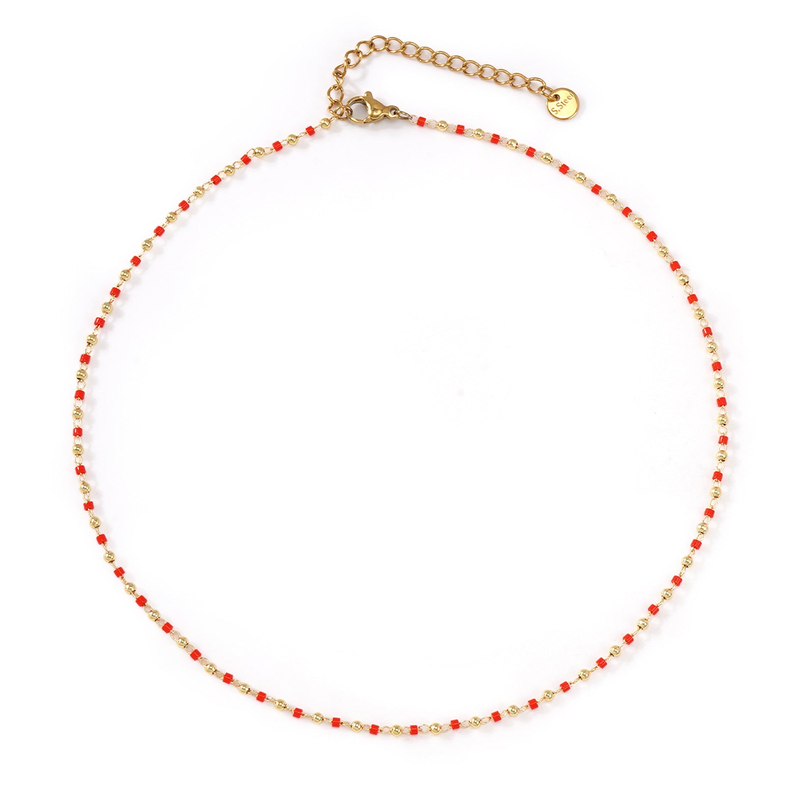 Handmade Beaded Red And Gold Double-Layer Necklace