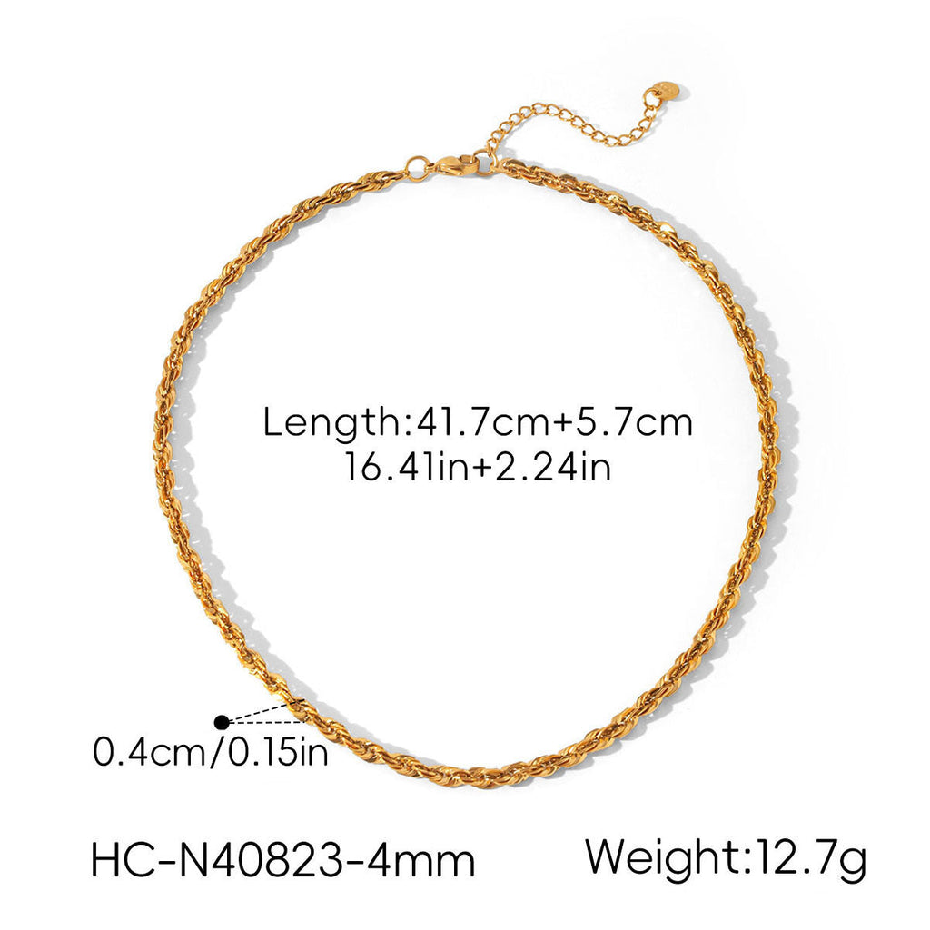 18k Gold Stainless Steel Chunky Cable-Chain Non-Fading Titanium Steel Necklace