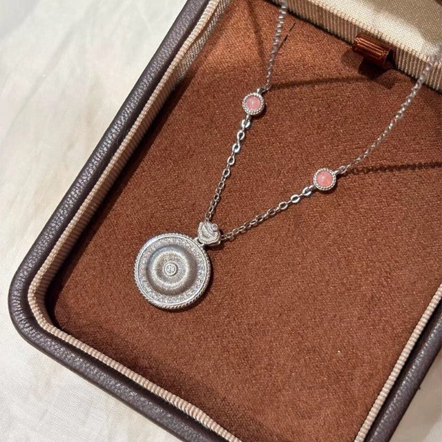 1 Piece 999 Sterling Silver Pink Shell Compass Pendant Necklace, Retro & Elegant, Perfect For Daily, Dating & Gifting, Ideal Valentine's Gift