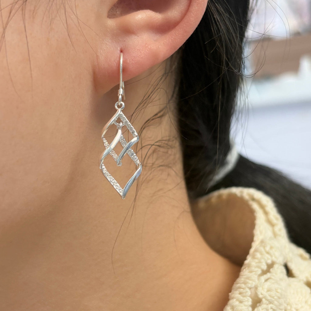 1 Pair 999 Sterling Silver Geometric Diamond Zircon Drop Earrings, Minimalist & Elegant, Perfect For Daily, Party & Dating, Ideal Valentine's Gift