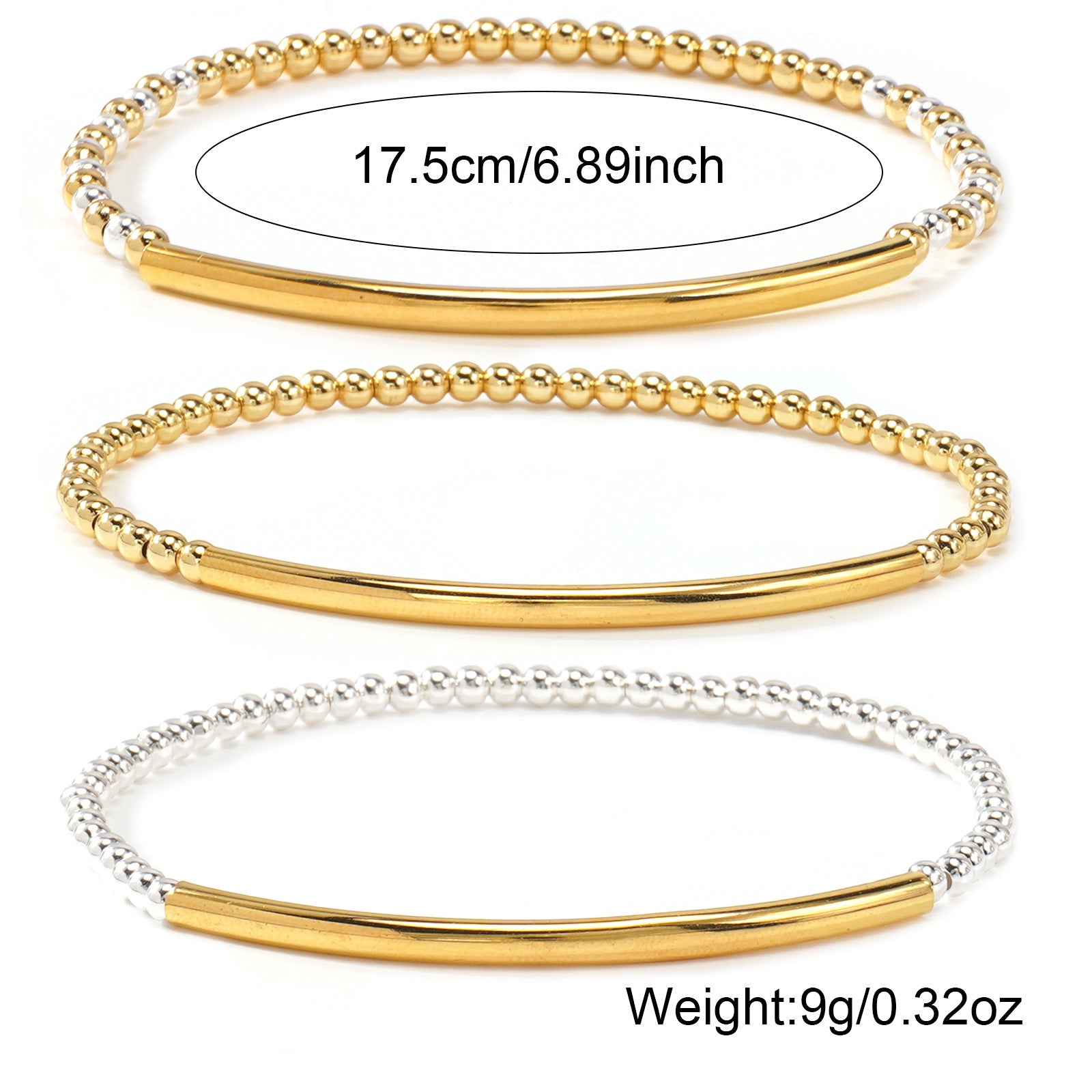 Metal Bead Bracelet With Contrasting Color Patchwork