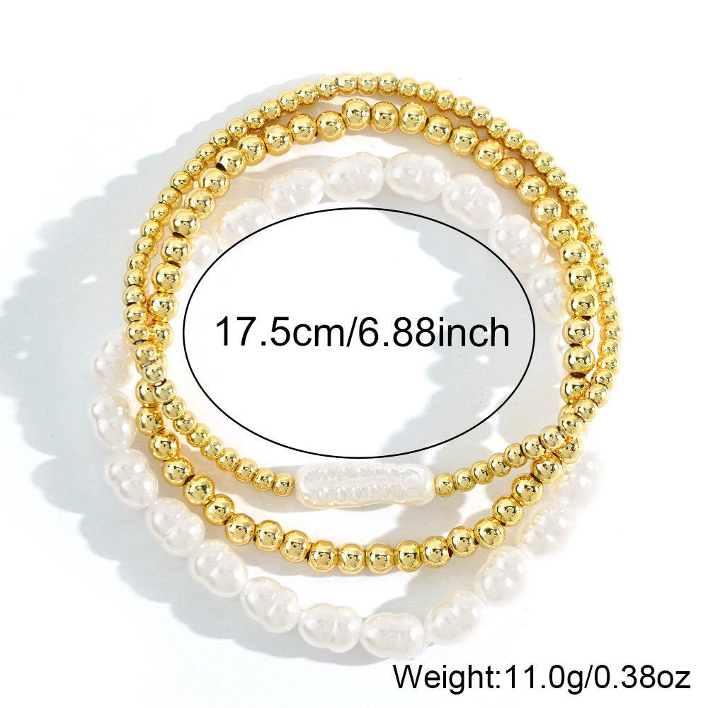 Niche Designer-style Pearl And Gold-bead Bracelet
