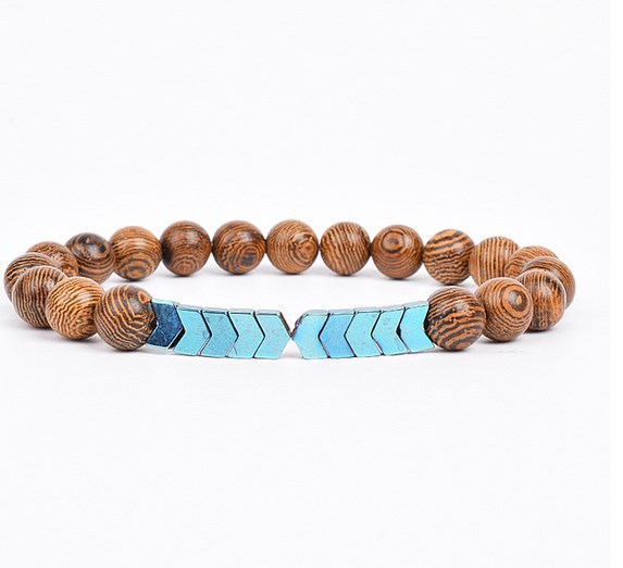 8mm Chicken Wing Wood Grain Black Tourmaline Arrowhead Yoga Bracelet