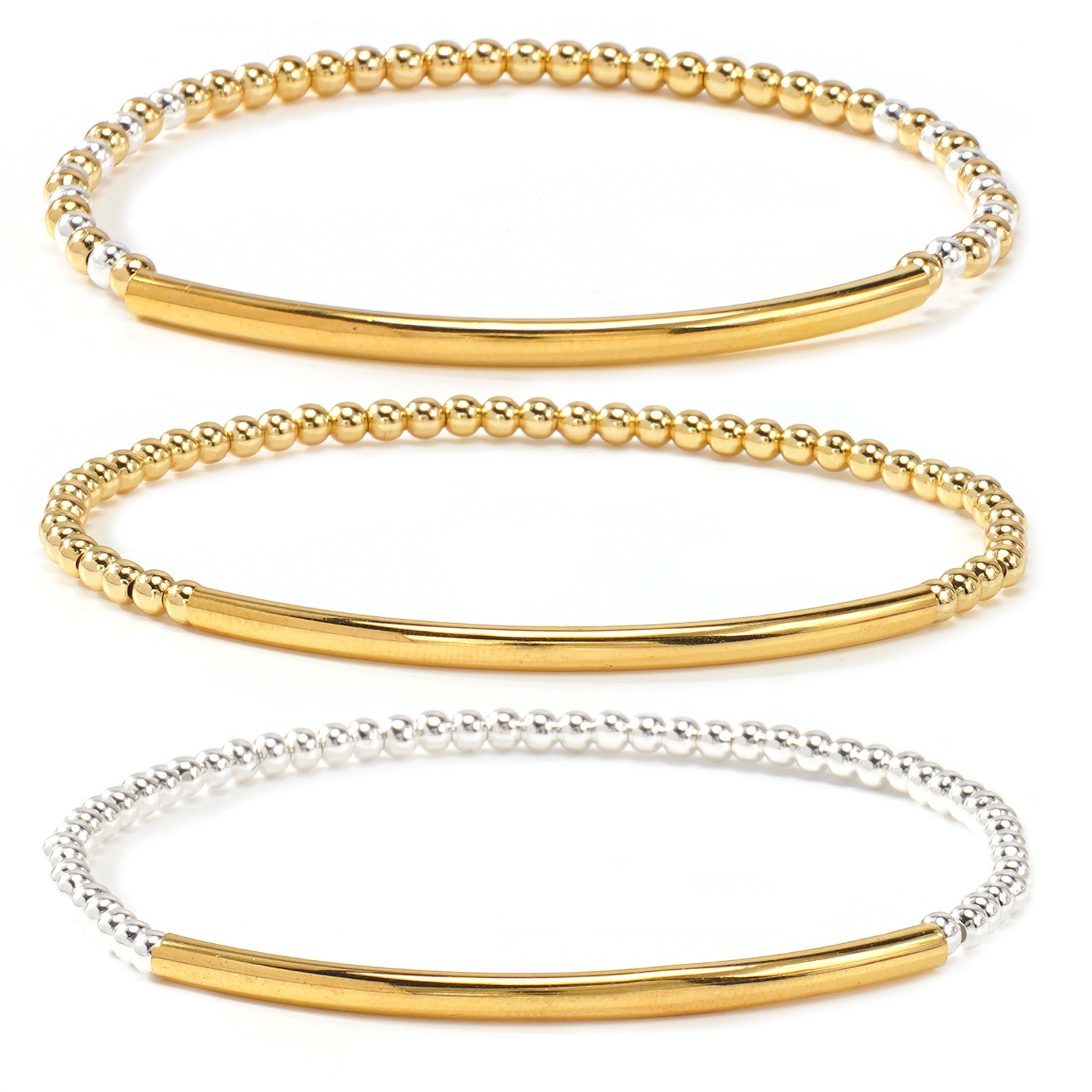 Metal Bead Bracelet With Contrasting Color Patchwork