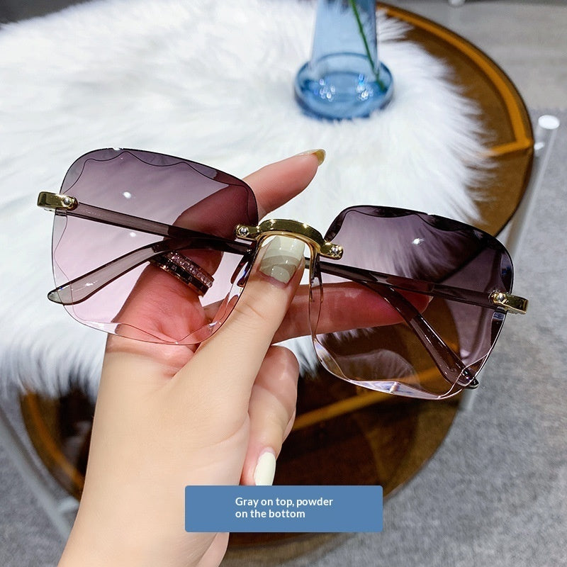 Womens Frameless Trimmed Trendy UV-Protective Glasses