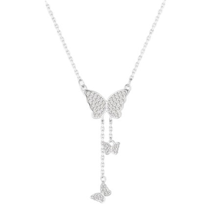 Full-Crystal Three-Butterfly Tassel Necklace For Women