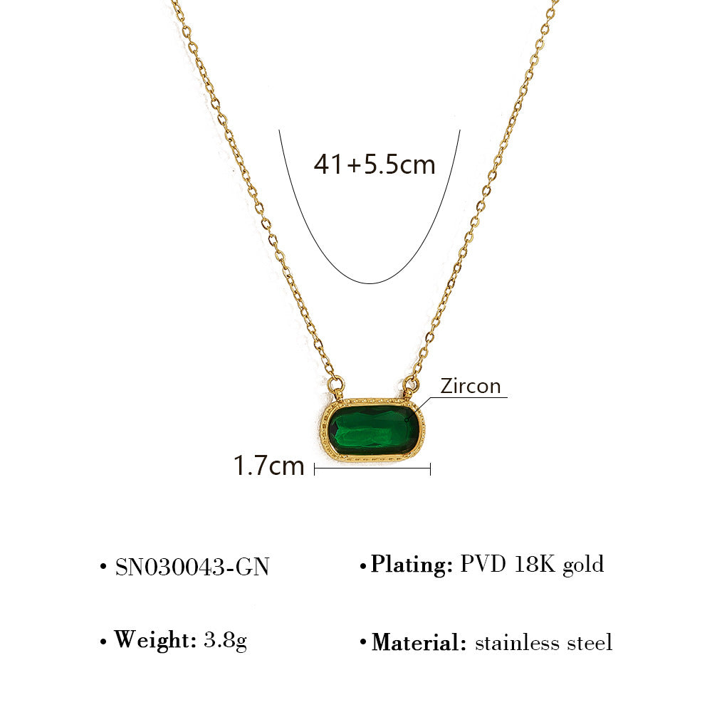 Oval Versatile Necklace For Women Square Pendant With Inlay