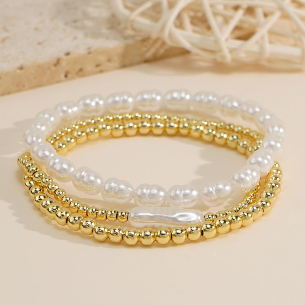 Niche Designer-style Pearl And Gold-bead Bracelet