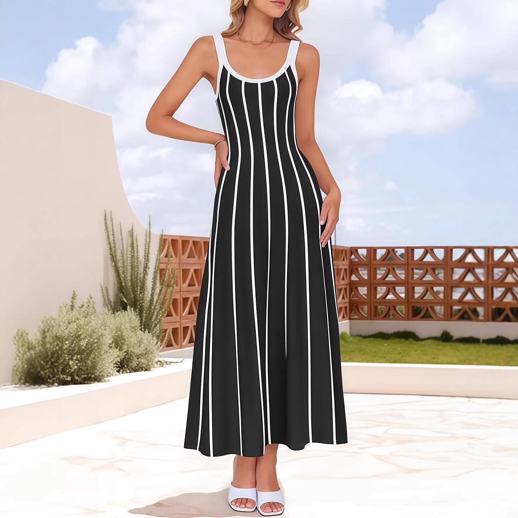Womens Striped Slip Dress