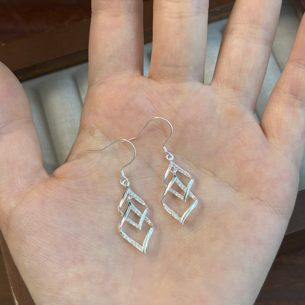 1 Pair 999 Sterling Silver Geometric Diamond Zircon Drop Earrings, Minimalist & Elegant, Perfect For Daily, Party & Dating, Ideal Valentine's Gift