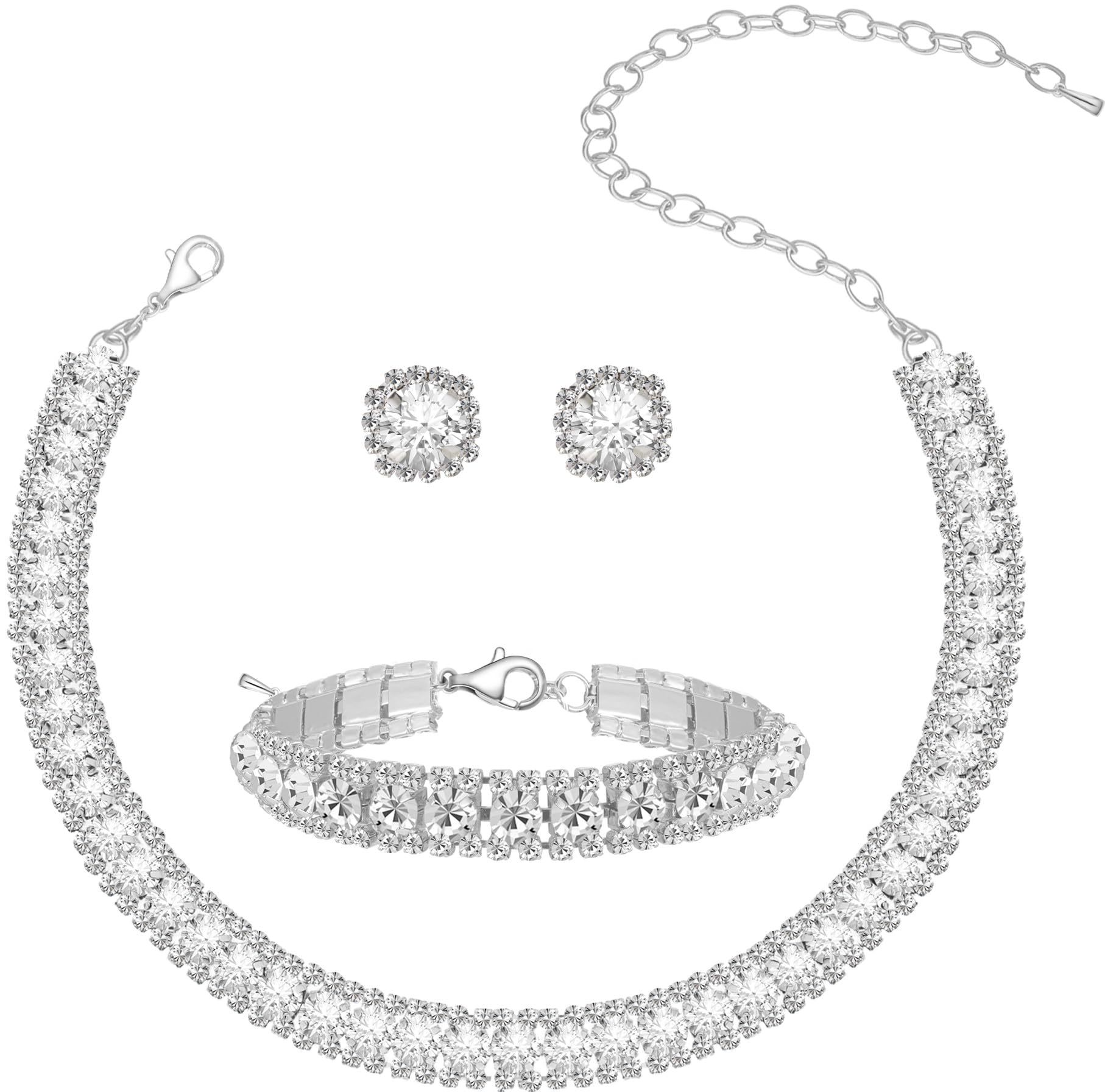 Diamond-Encrusted Sparkling Fashionable Office Lady Full-Covered Diamond Light-Luxury Necklace Set