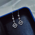 1 Pair 999 Sterling Silver Zircon Clover Bow Long Drop Earrings, Elegant & Versatile, Perfect For Daily, Party & Dating, Ideal Valentine's Gift