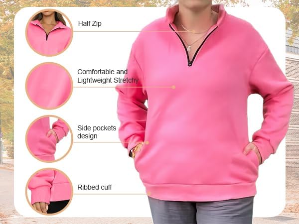 Famulily Womens Warm Basic Sweatshirt with Pockets Lapel Half Zip