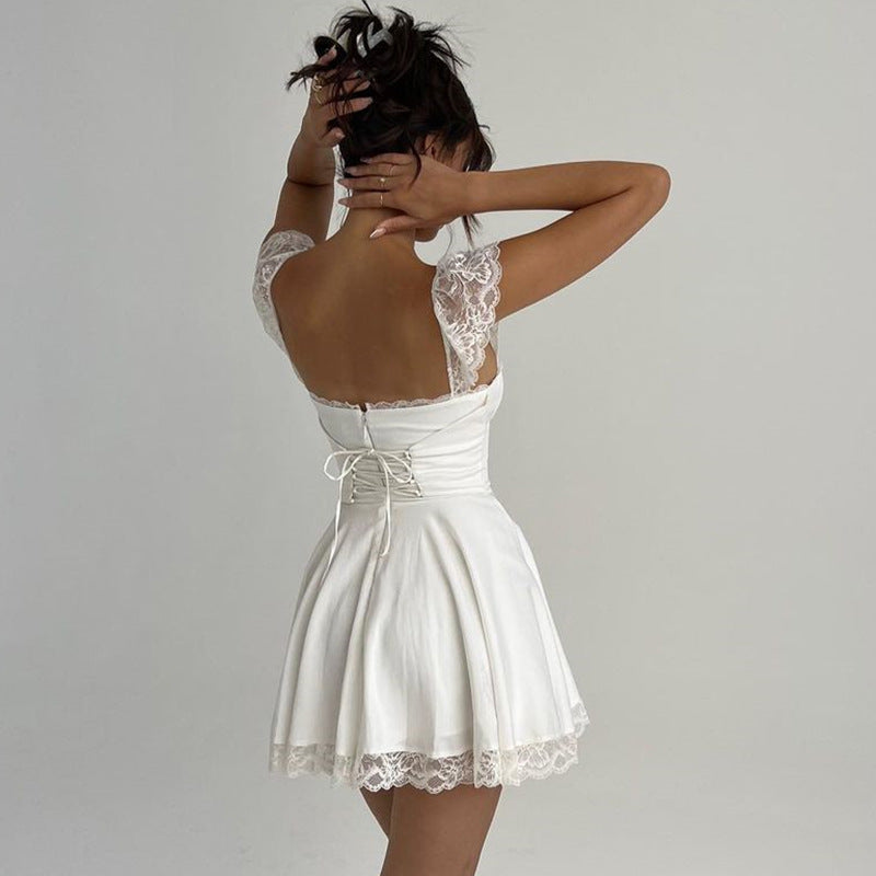 Autumn Fashion Lace-up Backless Frilly Skirt