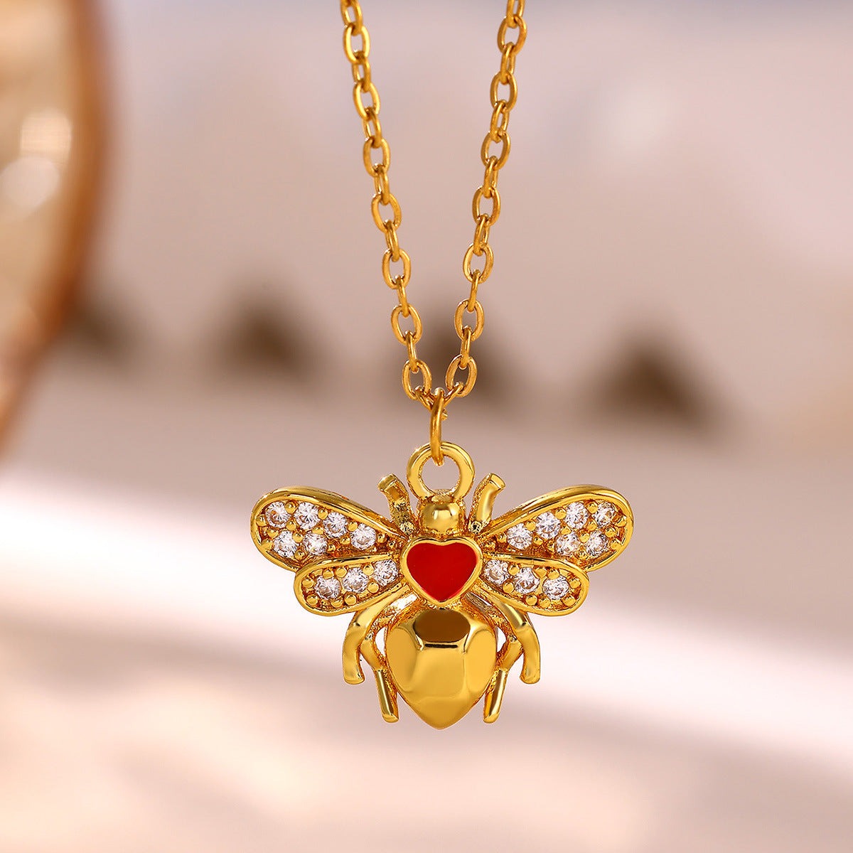 New Arrival Copper-Gilded Real Gold-Dipped Oil-Drop Spacer Bead Geometric Spider Pendant Necklace