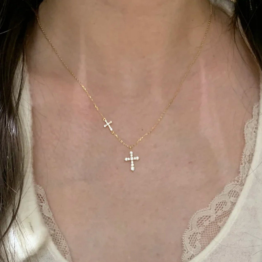 Full Diamond Double Cross Necklace For Women