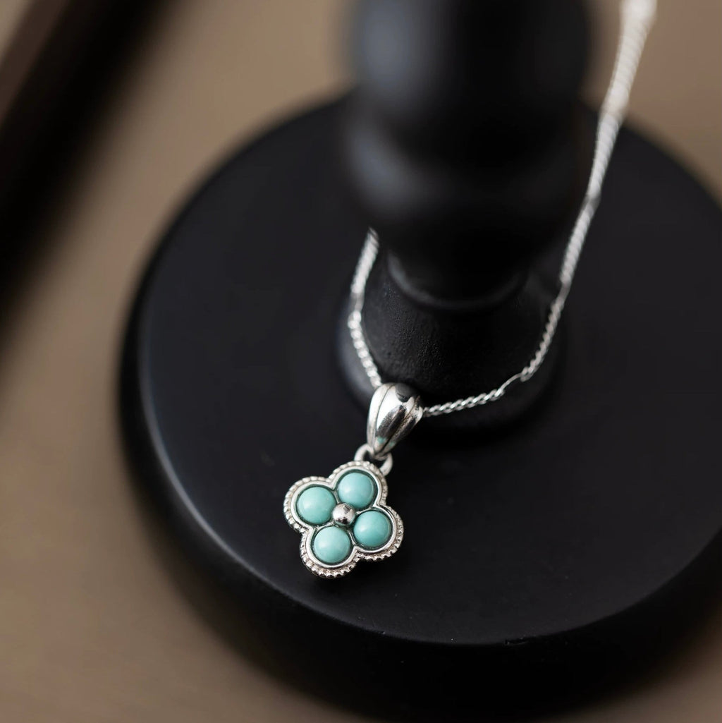 1 Piece 999 Sterling Silver Turquoise Clover Necklace, Fresh & Elegant, Perfect For Daily, Dating & Gifting, Ideal Valentine's Gift