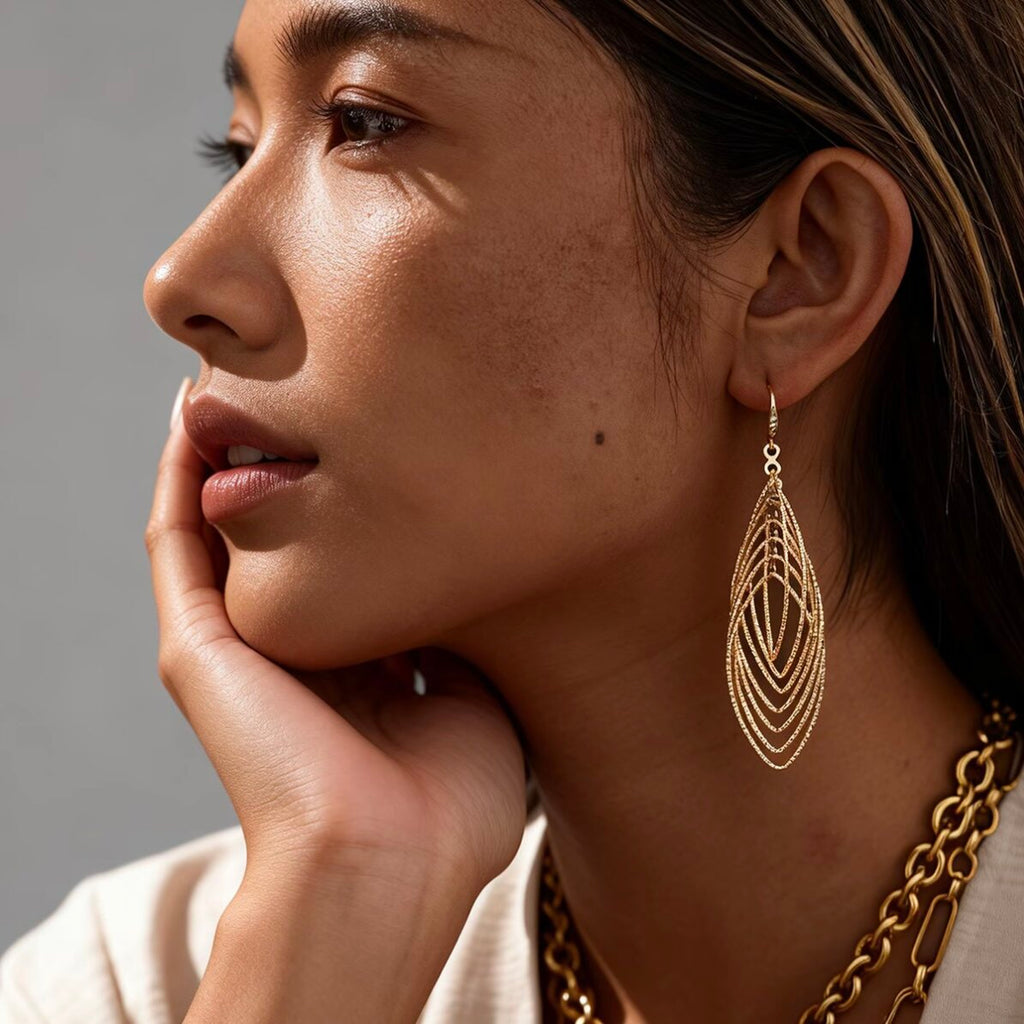 Fine Silver Layered Teardrop Dangle Earrings - Hypoallergenic Lightweight Openwork Filigree Drop Earrings For Women, Elegant Statement Jewelry For Daily & Party