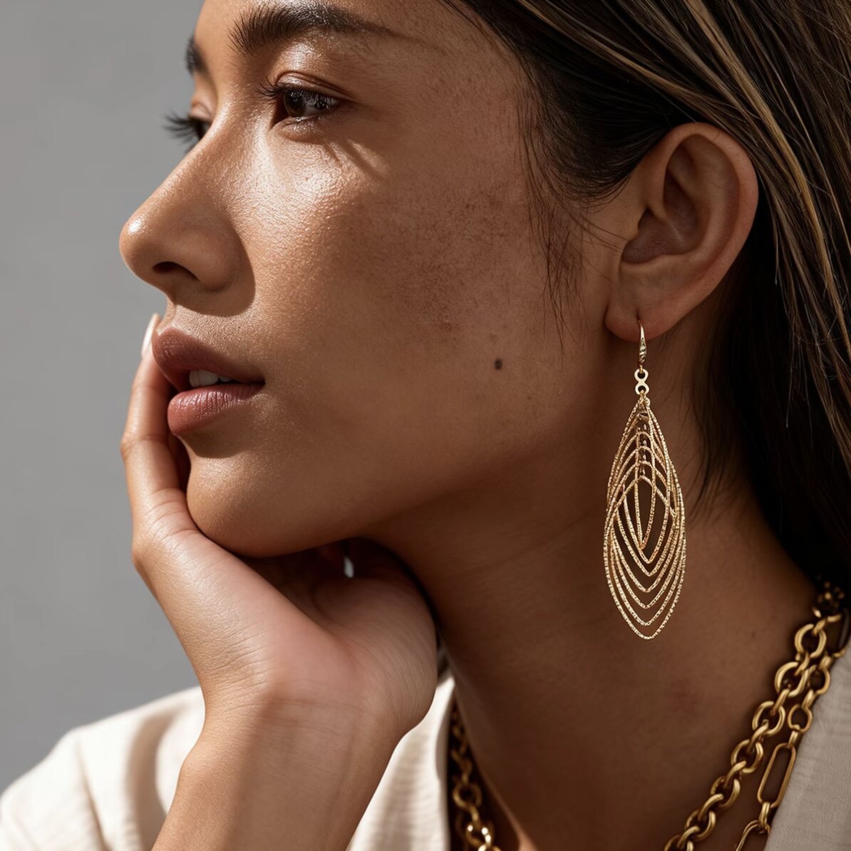 Fine Silver Layered Teardrop Dangle Earrings - Hypoallergenic Lightweight Openwork Filigree Drop Earrings For Women, Elegant Statement Jewelry For Daily & Party