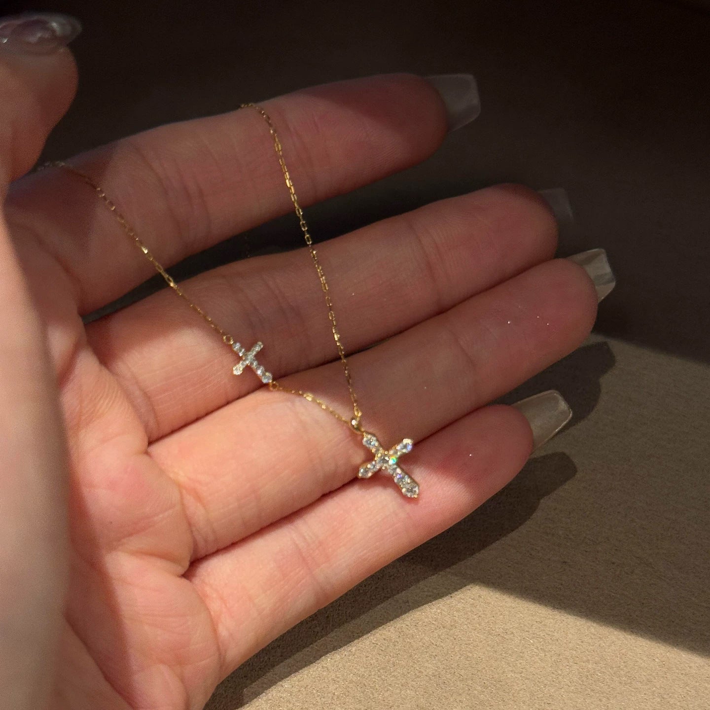 Full Diamond Double Cross Necklace For Women