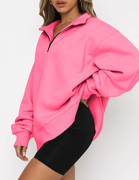 Famulily Womens Warm Basic Sweatshirt with Pockets Lapel Half Zip