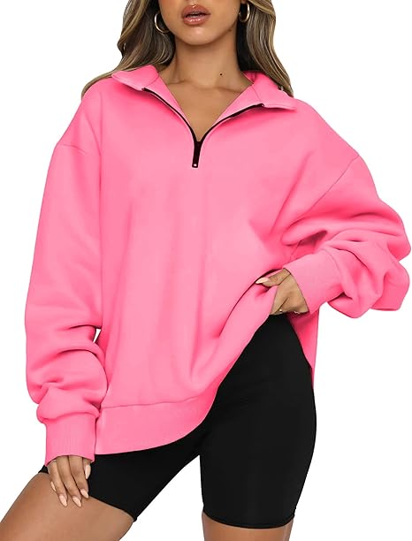 Famulily Womens Warm Basic Sweatshirt with Pockets Lapel Half Zip