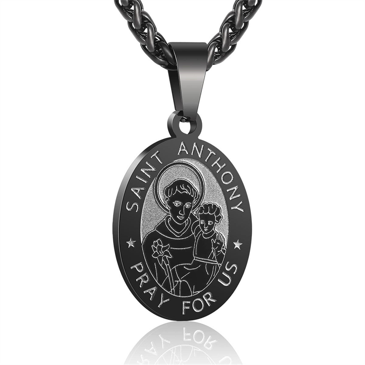 Double-Sided Portrait Medal Cross Stainless Steel Pendant Necklace For Men And Women