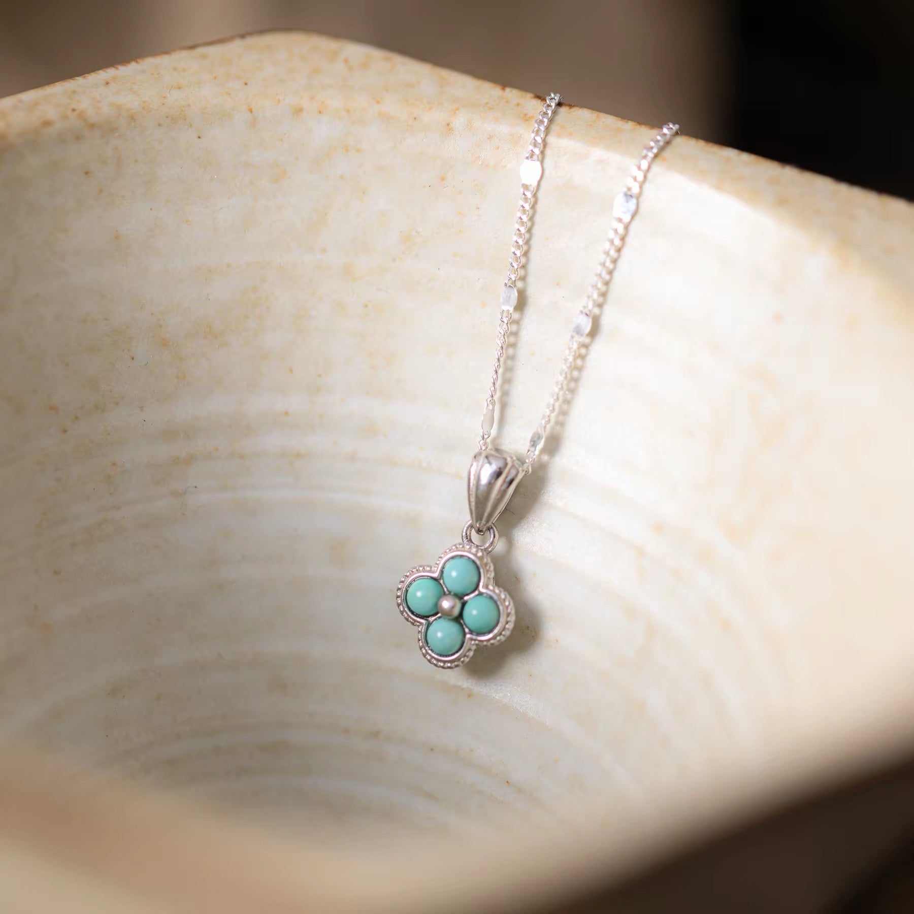1 Piece 999 Sterling Silver Turquoise Clover Necklace, Fresh & Elegant, Perfect For Daily, Dating & Gifting, Ideal Valentine's Gift