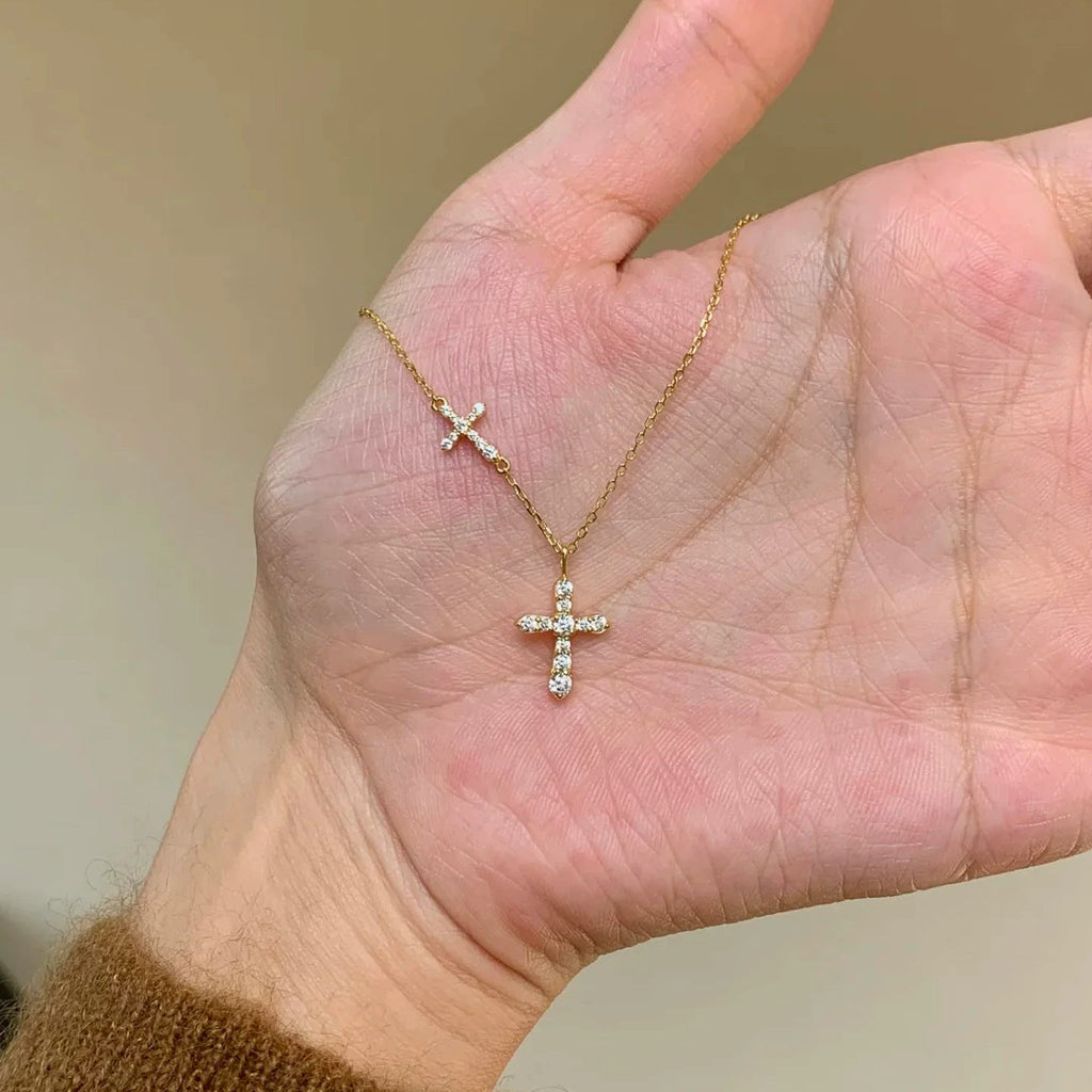 Full Diamond Double Cross Necklace For Women