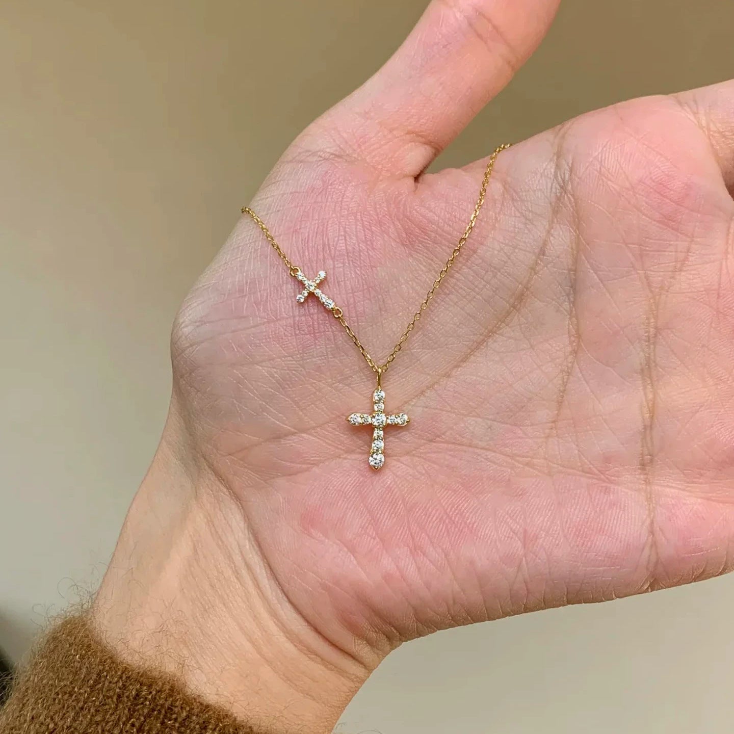 Full Diamond Double Cross Necklace For Women