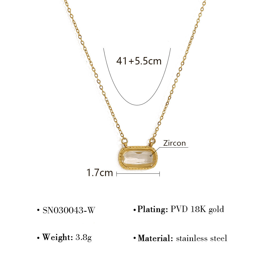 Oval Versatile Necklace For Women Square Pendant With Inlay