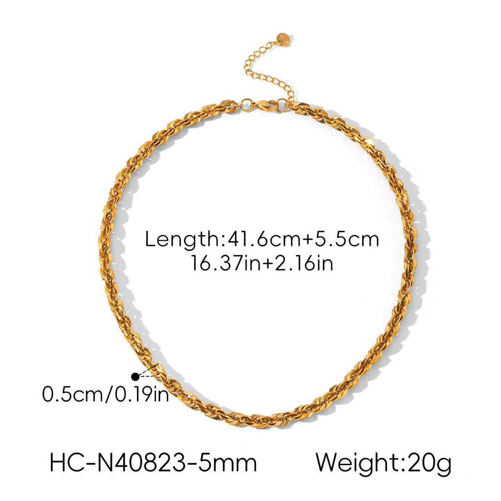 18k Gold Stainless Steel Chunky Cable-Chain Non-Fading Titanium Steel Necklace