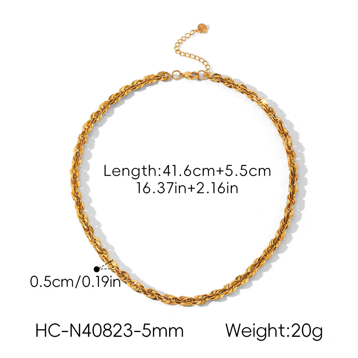 18k Gold Stainless Steel Chunky Cable-Chain Non-Fading Titanium Steel Necklace