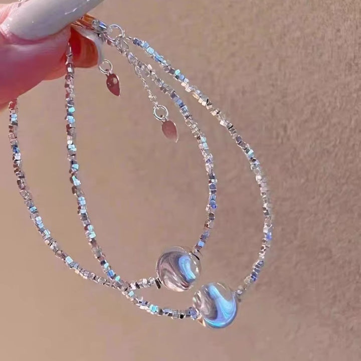 1Pc S999 Pure Silver Cat Eye Broken Bead Bracelet, Minimalist Elegant Style, Perfect For Daily Wear & Gifting