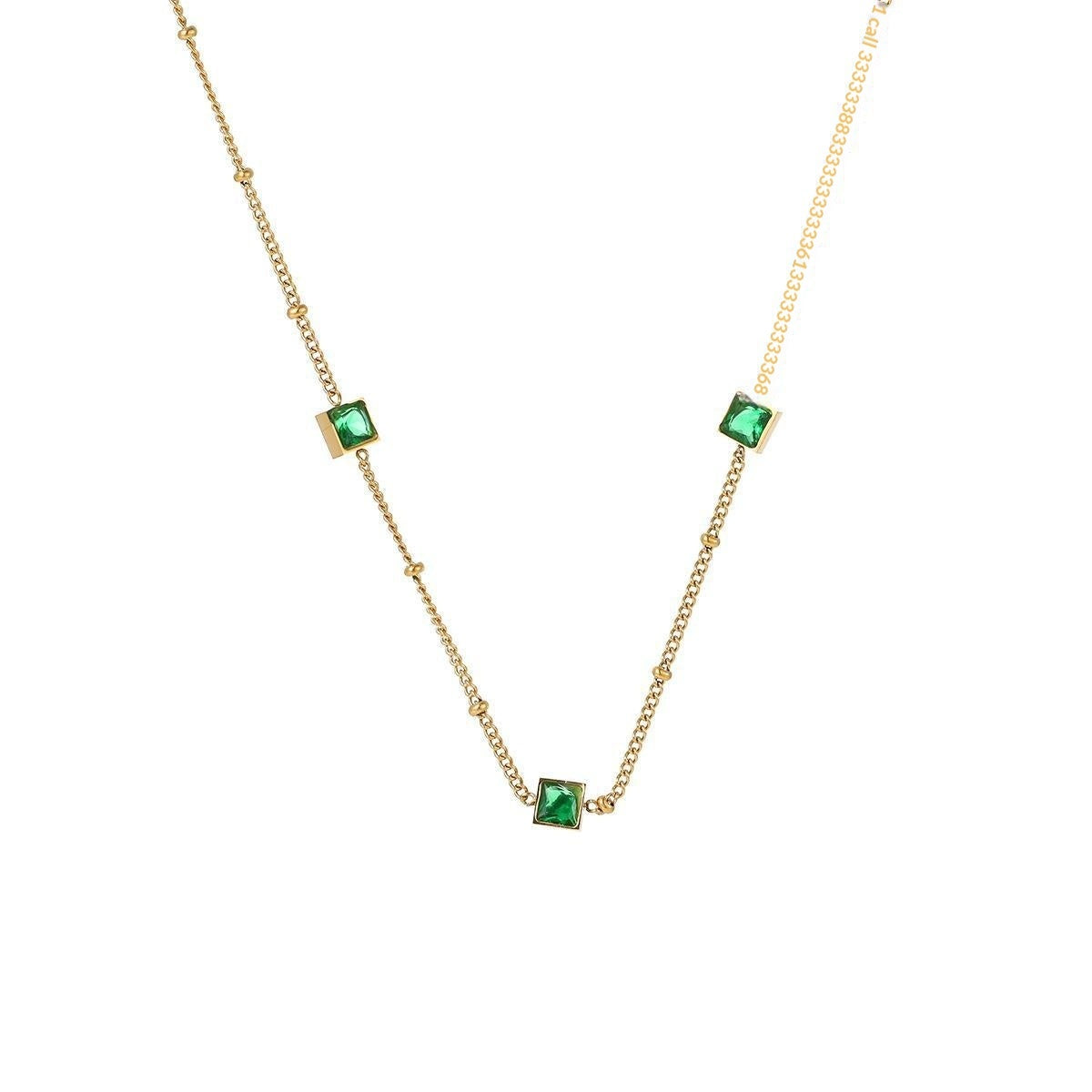 Square-shaped Delicately Crafted Versatile Colored Zircon And Green Zircon Titanium Steel Necklace For Women