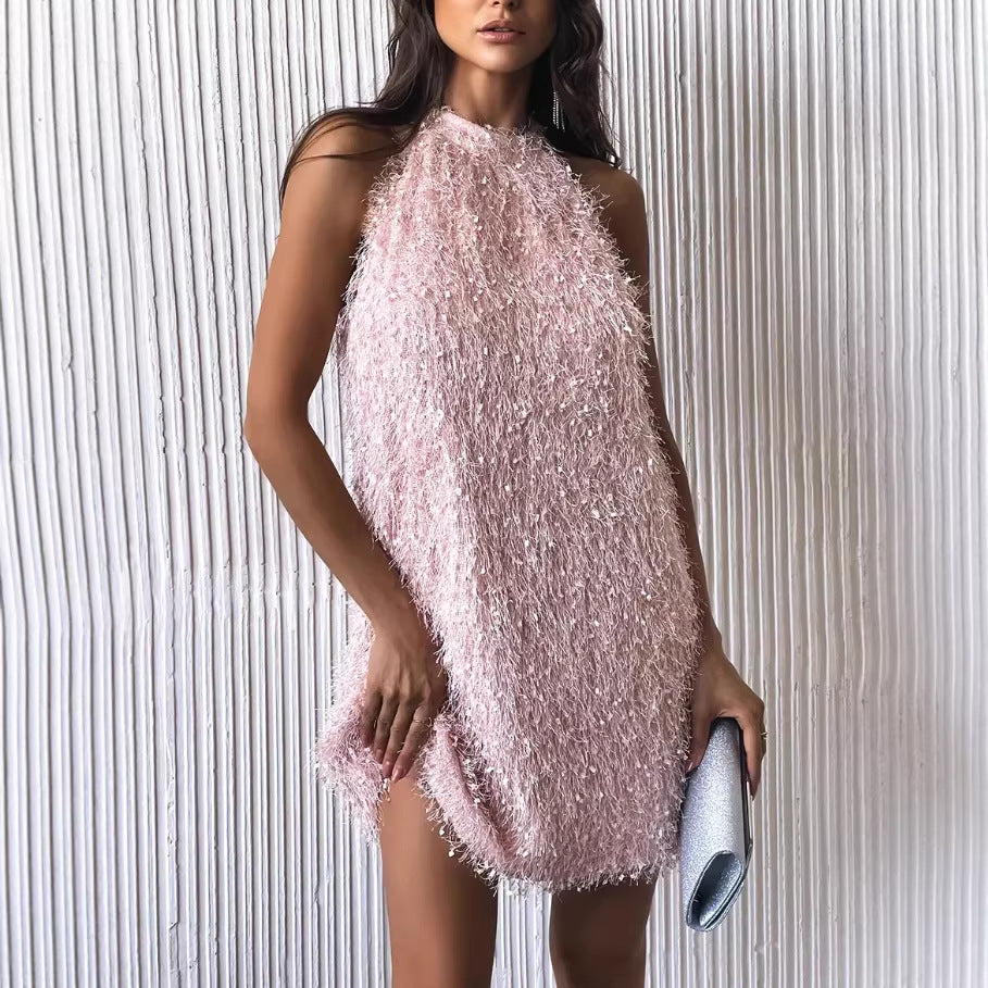 Womens Backless Tassel Dress