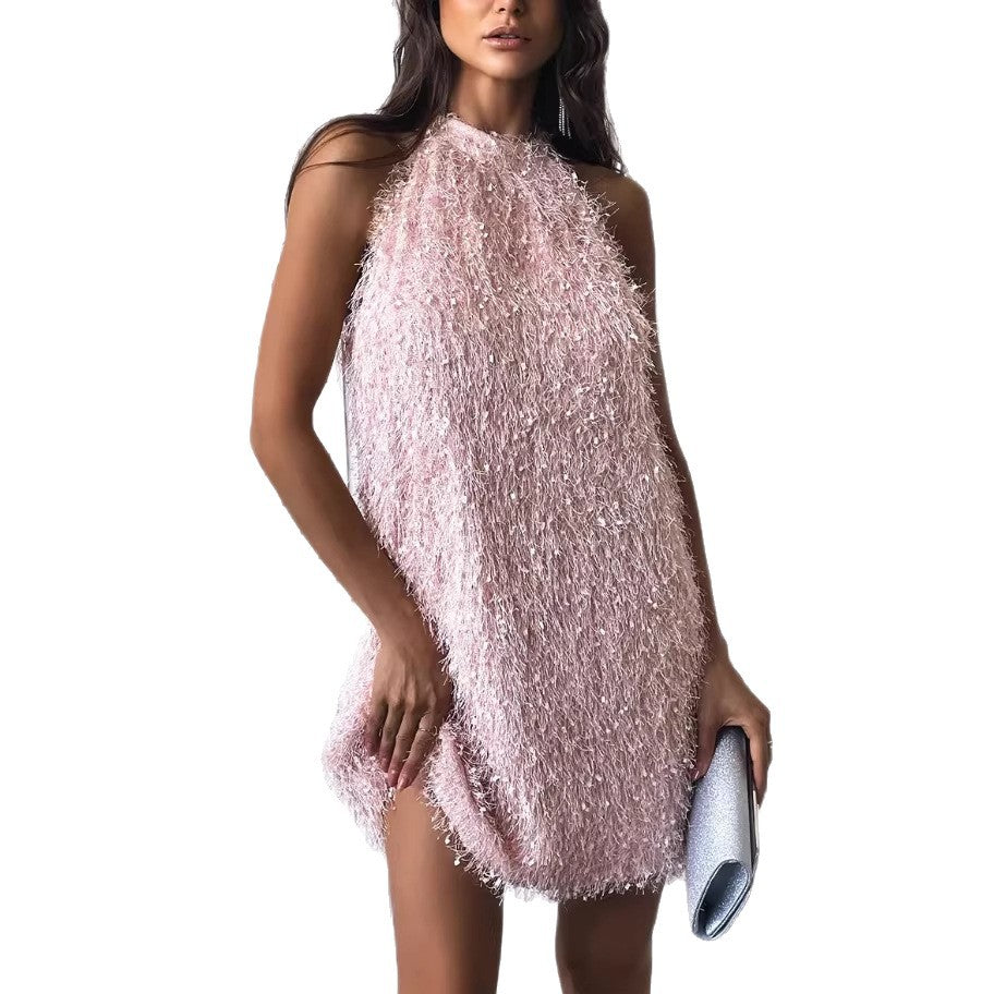 Womens Backless Tassel Dress